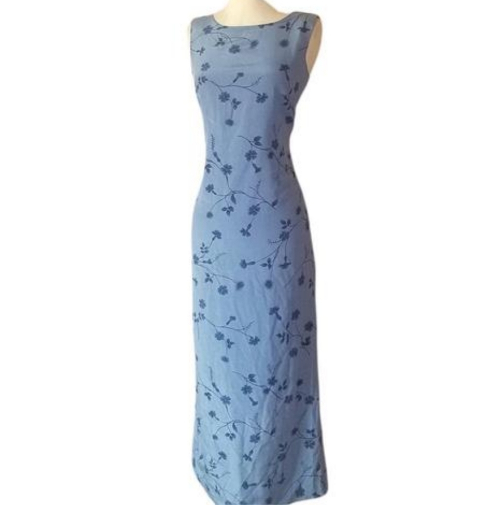 Talbot Light Blue Floral Silk Long Dress